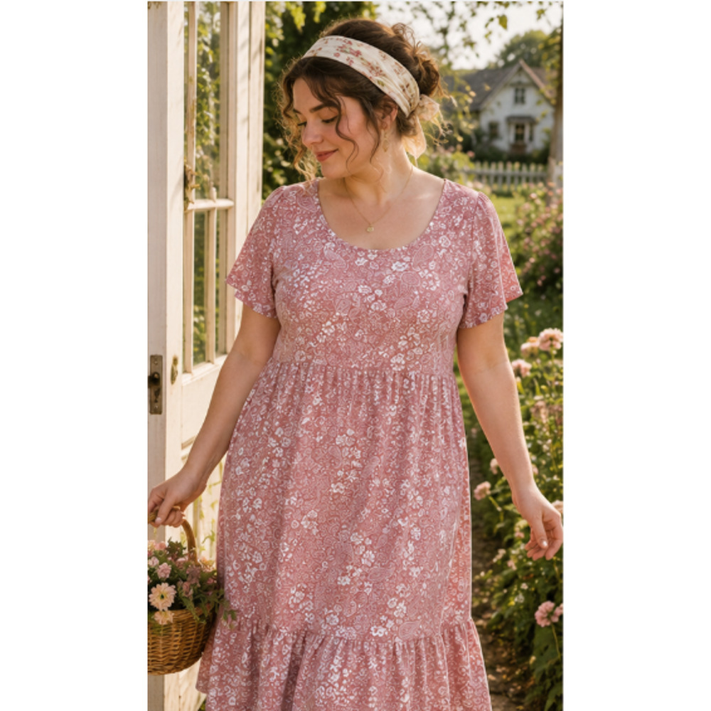 Planet Gold Babydoll Floral Dress Women's Size 1X Pink Cottagecore Prairie Boho